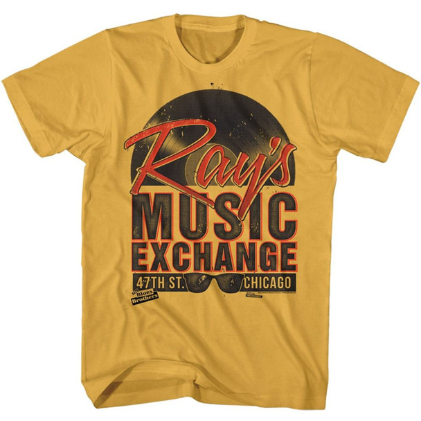 The Blues Brothers Ray's Music Exchange Sign Men's Unisex Yellow Vintage Fashion T-shirt