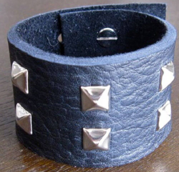 Rocker Rags Black Leather Cuff Bracelet with Nickel Plated Square Metal Studs