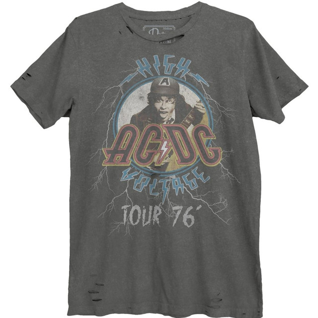 ACDC High Voltage Tour 1976 Men's Unisex Black Vintage Distressed Fashion Concert T-shirt by Dirty Cotton Scoundrels
