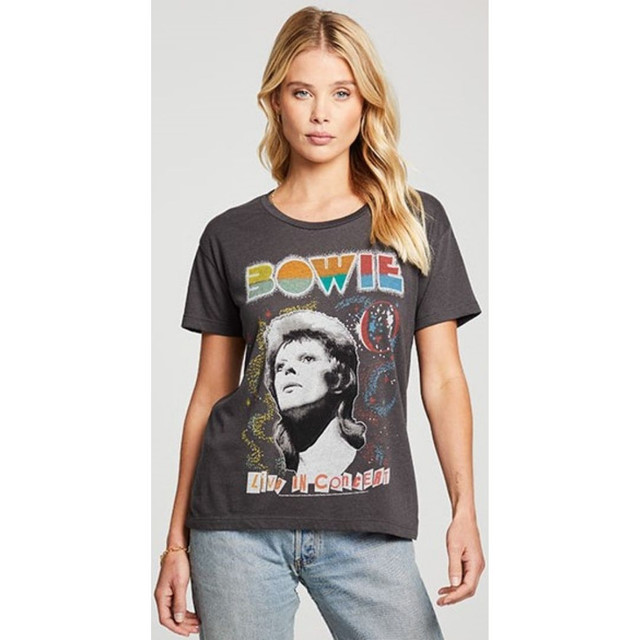 David Bowie Live in Concert Women's Black Vintage Fashion T-shirt by Chaser - front 1