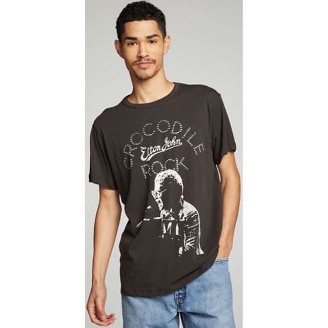 Elton John Image Crocodile Rock Song Title Men's Black Vintage Fashion T-shirt by Chaser - front 1