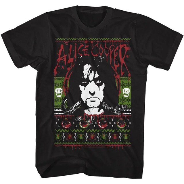 Alice Cooper Ugly Christmas Sweater Theme Men's Unisex Black T-shirt Alice Cooper Ugly Christmas Sweater Theme Men's Unisex Black T-shirt