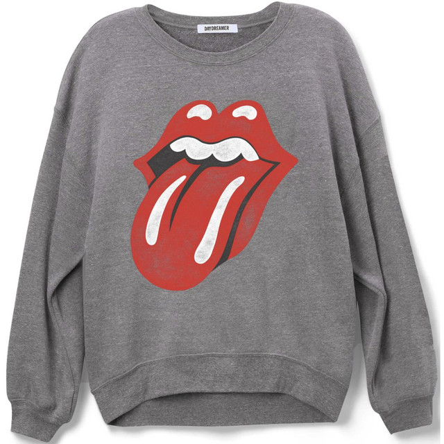 Rolling Stones Tongue and Lips Logo Women's Gray Vintage Fashion Sweatshirt by Daydreamer LA