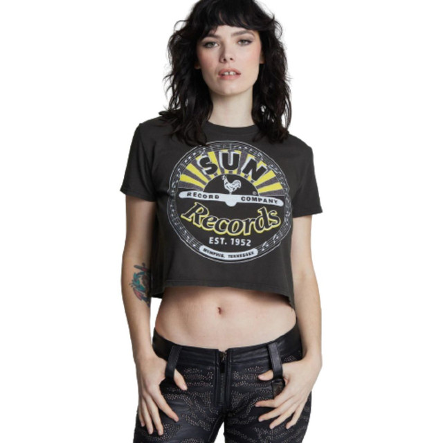 Sun Records Logo Women's Black Crop Top Fashion T-shirt by Recycled Karma - front