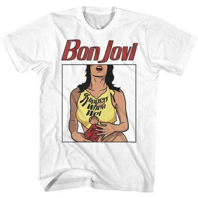 Bon Jovi Slippery When Wet Animated Album Cover Artwork Men's Unisex White Fashion T-shirt