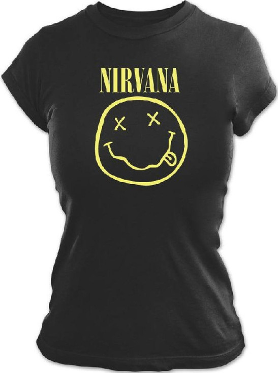 Nirvana Smiley Face Logo Women's Black T-shirt