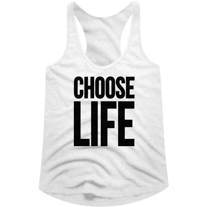 Wham! Choose Life Slogan Women's White Vintage Fashion Racerback Tank Top T-shirt