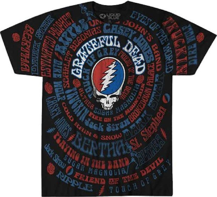 Grateful Dead T-shirt - Lightning Skull Logo with Song ...