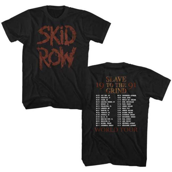 Skid Row Slave to the Grind World Tour 1991 Men's Unisex Black Vintage Fashion Concert T-shirt