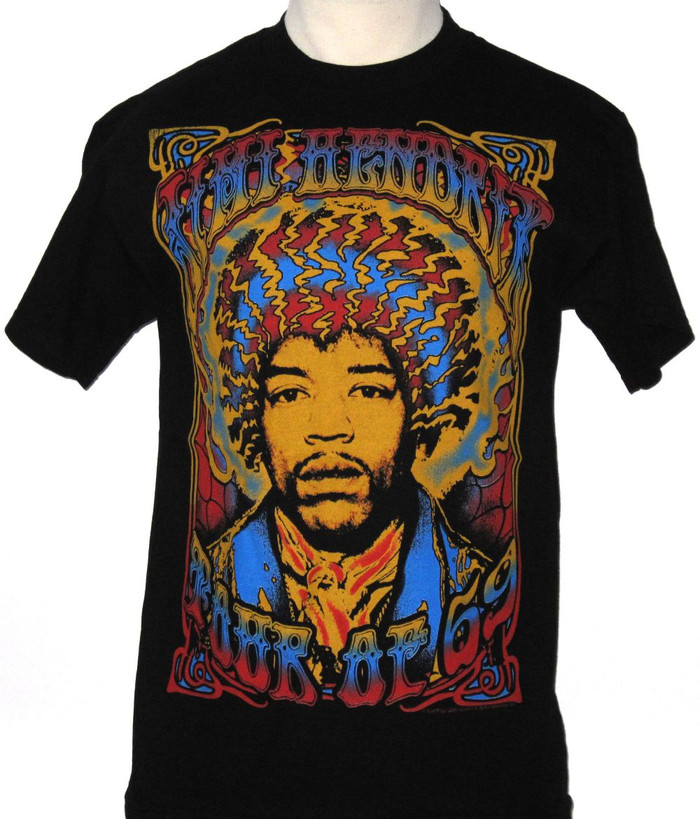 Jimi Hendrix T-shirt - Tour of 69 Psychedelic Poster. Men's Black ...