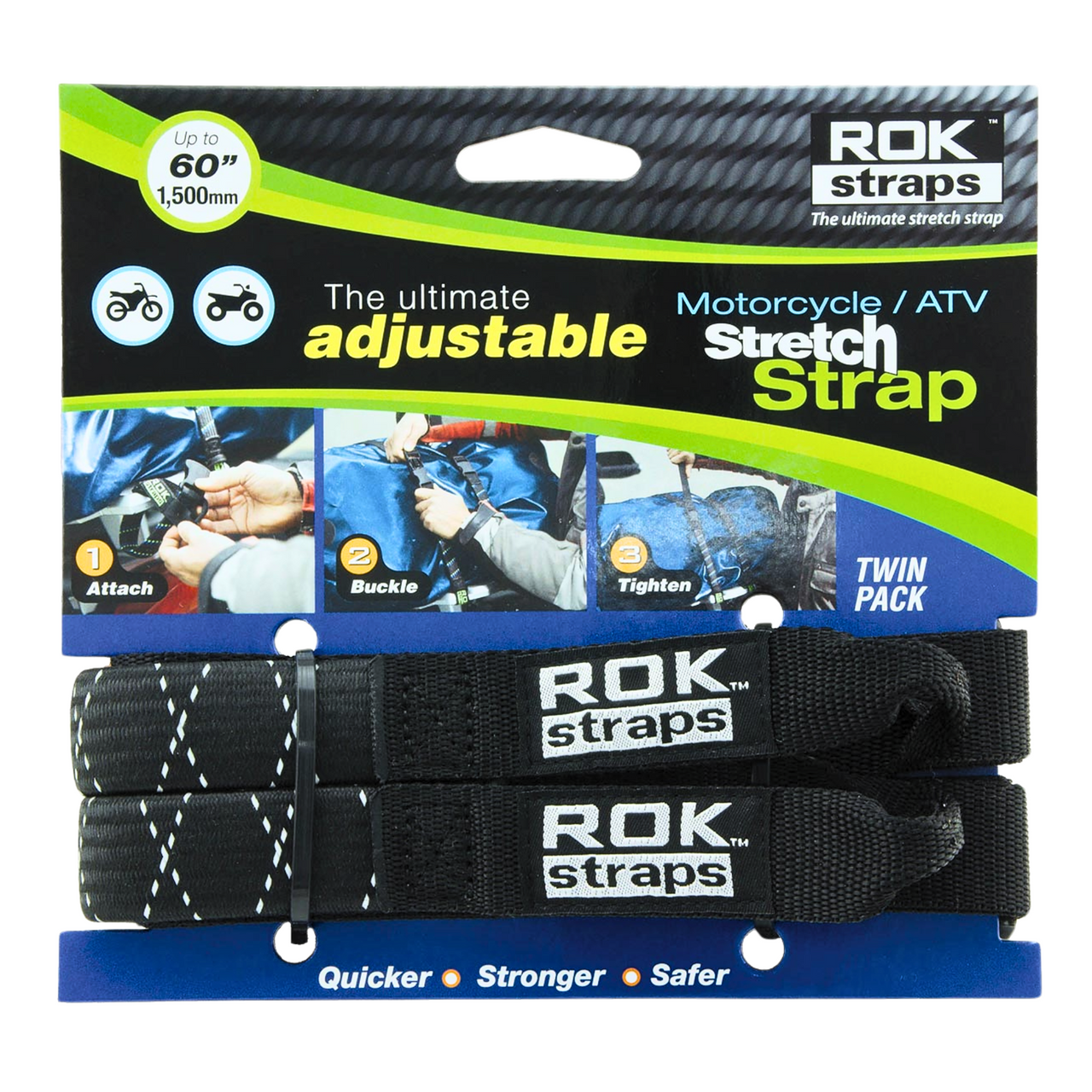 T061 ROK STRAP ADJUSTABLE STRETCH STRAP (18”-60”), TWIN PACK