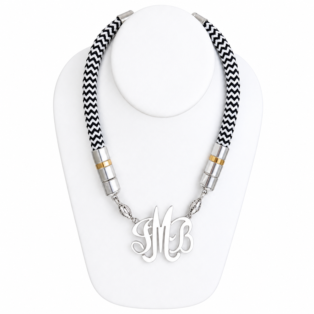 Single Cord Necklace: Herringbone (Black & White)