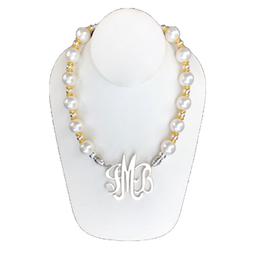 Shell Pearl Necklace: White, Round with Gold & Silver