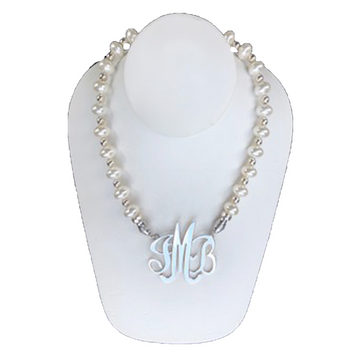 Shell Pearl Necklace (12mm Rondelle) in White with Sterling Silver