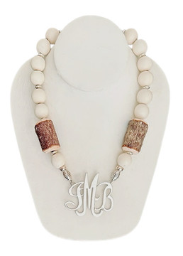 Cream Wood & Wood Bark Necklace