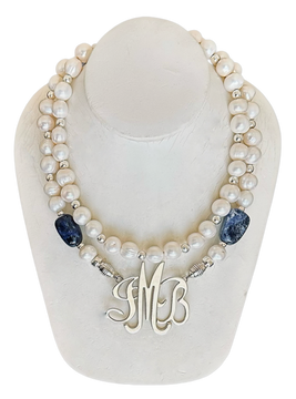 Pearl & Sodalite Necklace (Double Strand)