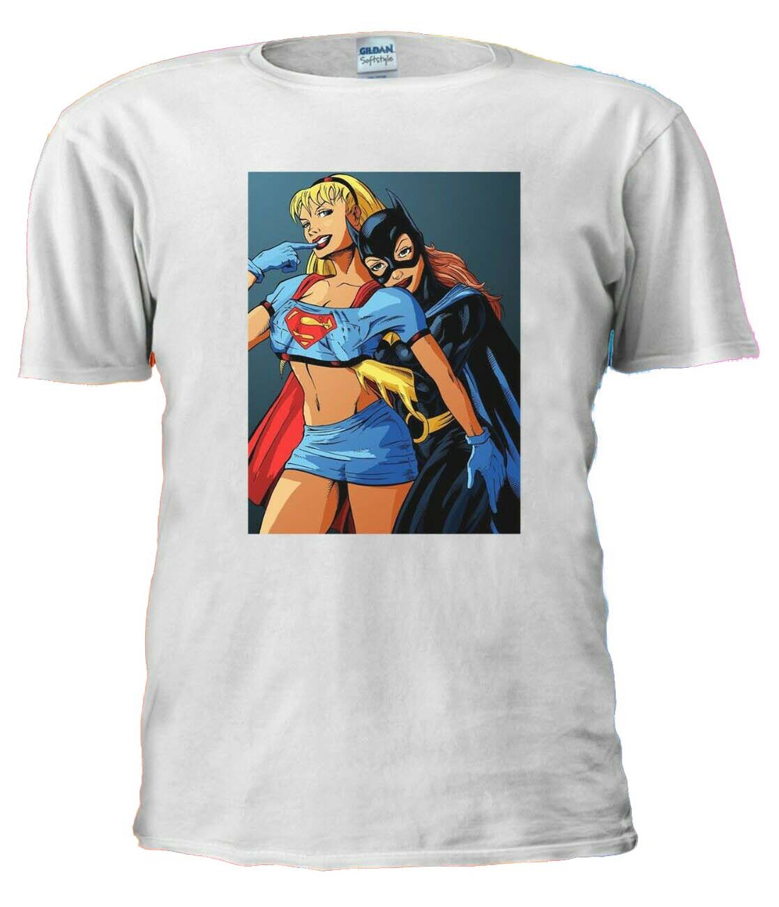 Batgirl Grab Supergirl Boobs Sexy Superhero Man's T-Shirt Tee