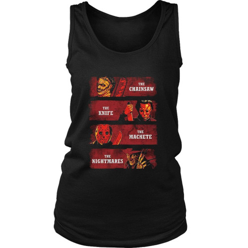 Halloween Horrors Chainsaw Michael Jason Chucky Freddy Women's Tank Top