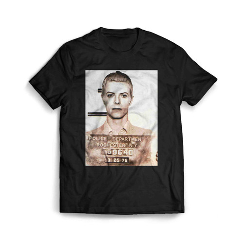 David Bowie Mugshot 1976 Man's T-Shirt Tee David Bowie Mugshot 1976 Man's T-Shirt Tee