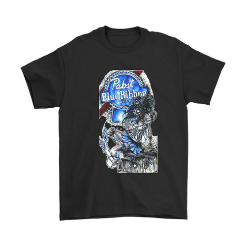 Pabst Blue Ribbon Zombie Beer Girl Man's T-Shirt Tee