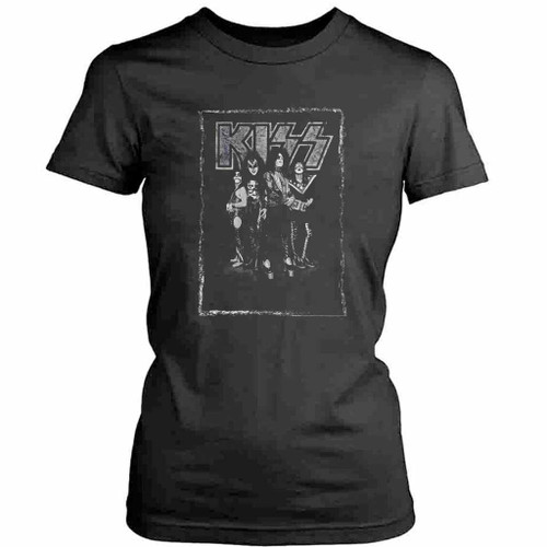 Kiss Band Faces Black Womens T-Shirt Tee