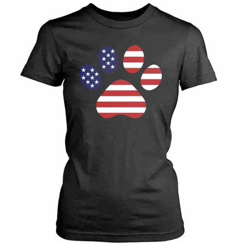 Dog Paw Usa Flag Merica Womens T-Shirt Tee