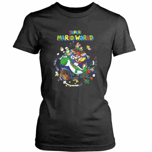 Super Mario World Yoshi And Mario Womens T-Shirt Tee