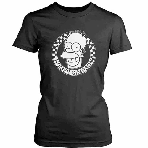 Homer Simpson Portrait Checkerboard Womens T-Shirt Tee