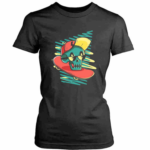 Hat and Glasses Skater Skull Womens T-Shirt Tee