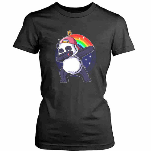 Dabbing Panda Animal Rainbow Funny Womens T-Shirt Tee