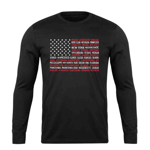 Vintage American Flag Tee With States Long Sleeve T-Shirt Tee