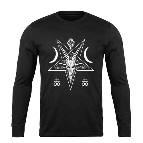 Baphomet Moon Symbol Distressed Long Sleeve T-Shirt Tee
