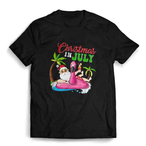 Christmas In July Santa Flamingo Floater Mens T-Shirt Tee