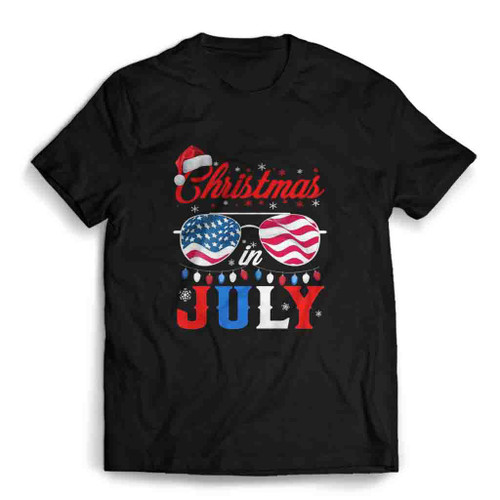 Christmas In July Santa Hat Sunglasses Summer Celebration Independence Day Mens T-Shirt Tee