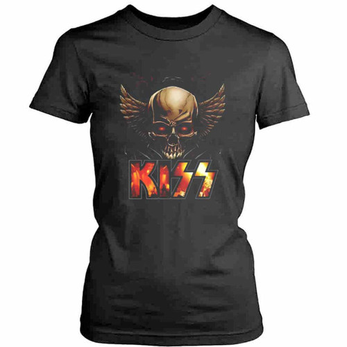 Kiss Swing Skull Band Rock Heavy Metal Gene Simmons Womens T-Shirt Tee