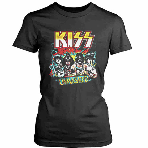 Kiss Band Unmasked Graphic Rock Heavy Metal Gene Simmons Womens T-Shirt Tee