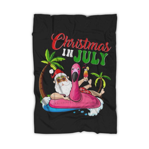 Christmas In July Santa Flamingo Floater Blanket