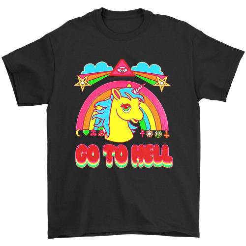 Rainbow Unicorn Go To Hell Cartoon Man's T-Shirt Tee