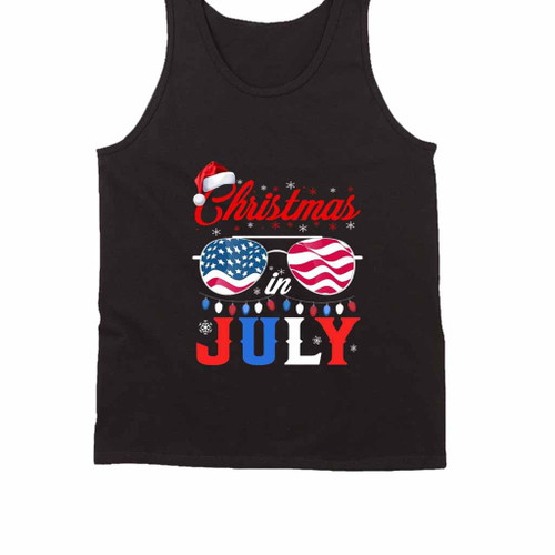 Christmas In July Santa Hat Sunglasses Summer Celebration Independence Day Tank Top