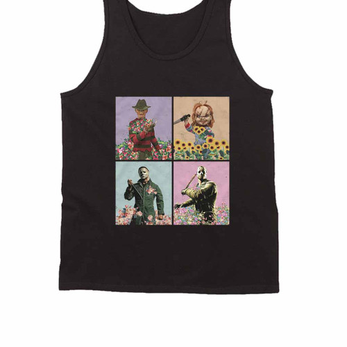 Horror Movie Hallowen And Flowers Tank Top