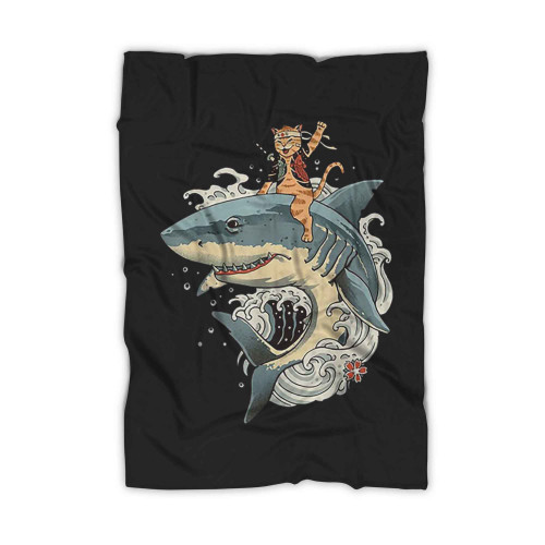 Shark Catana Cat Riding Shark Blanket