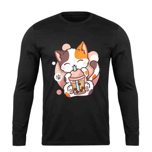 Cat Boba Tea Bubble Tea Anime Long Sleeve T-Shirt Tee