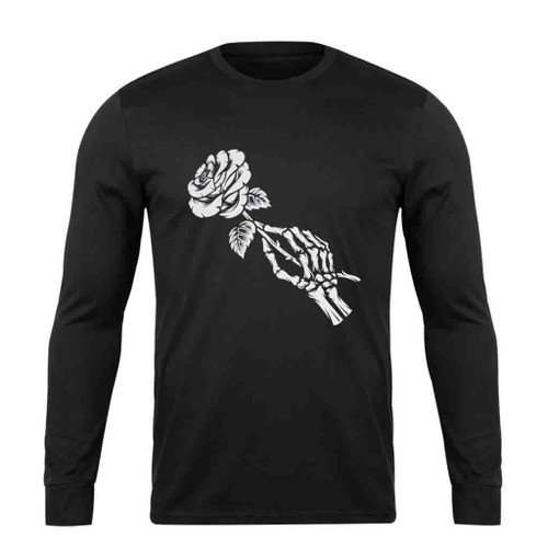 Skeleton Holding Rose Long Sleeve T-Shirt Tee