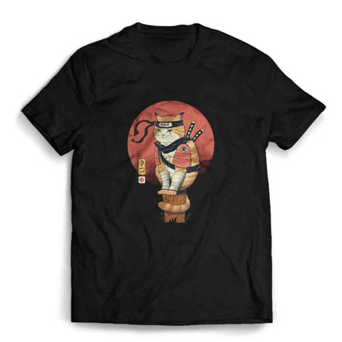 Japanese Style Samurai Cat Mens T-Shirt Tee