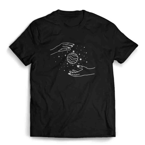 Planet In Hands Space Logo Art Mens T-Shirt Tee