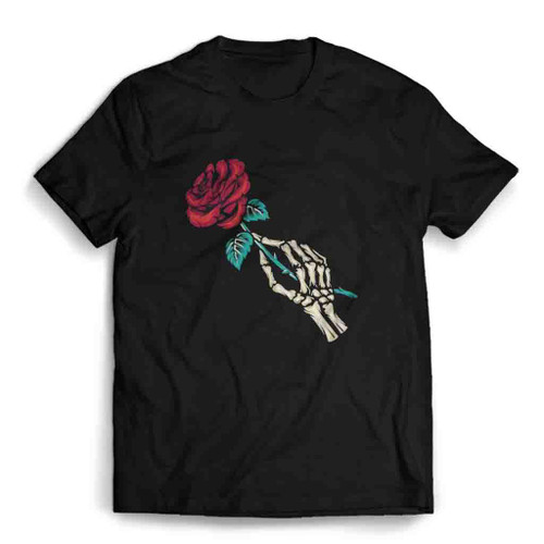 Skeleton Holding Rose Full Color Mens T-Shirt Tee
