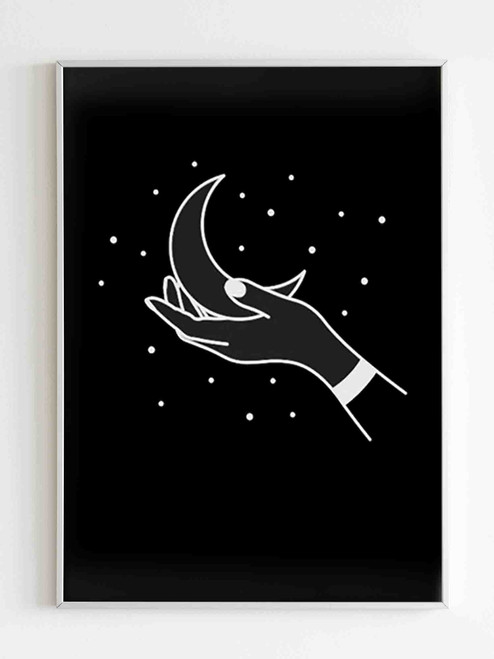 Hand Holding Moon Star Galaxy Poster