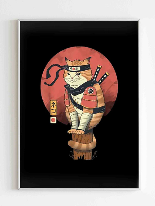 Japanese Style Samurai Cat Poster