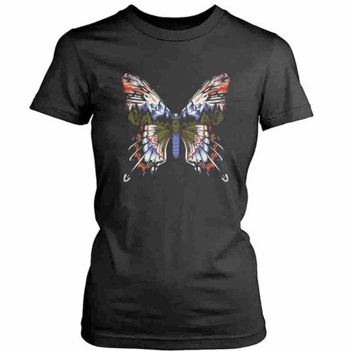 Butterfly With Forest And Mountains Womens T-Shirt Tee