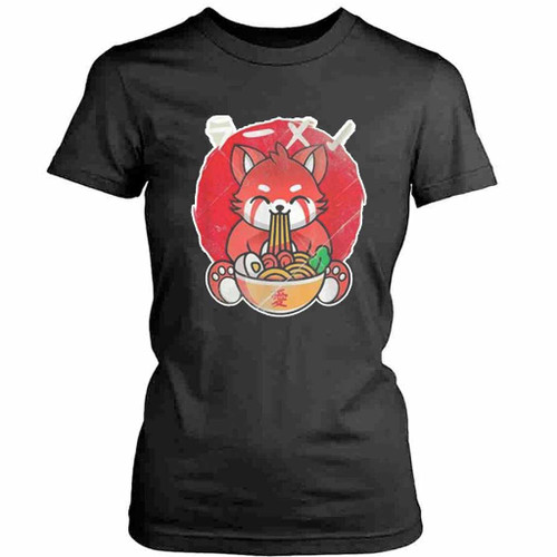 Cute Red Panda Eating Ramen Womens T-Shirt Tee